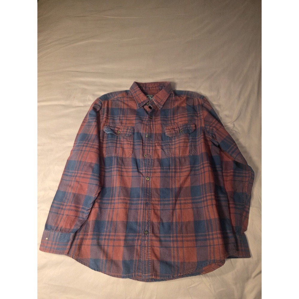 Vintage Faded Glory Flannel Button Up Shirt Large Red Long Sleeve 90s Western